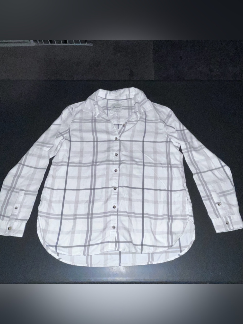 JACHS Girlfriend White Plaid Casual Button-Down Shirt Size Medium